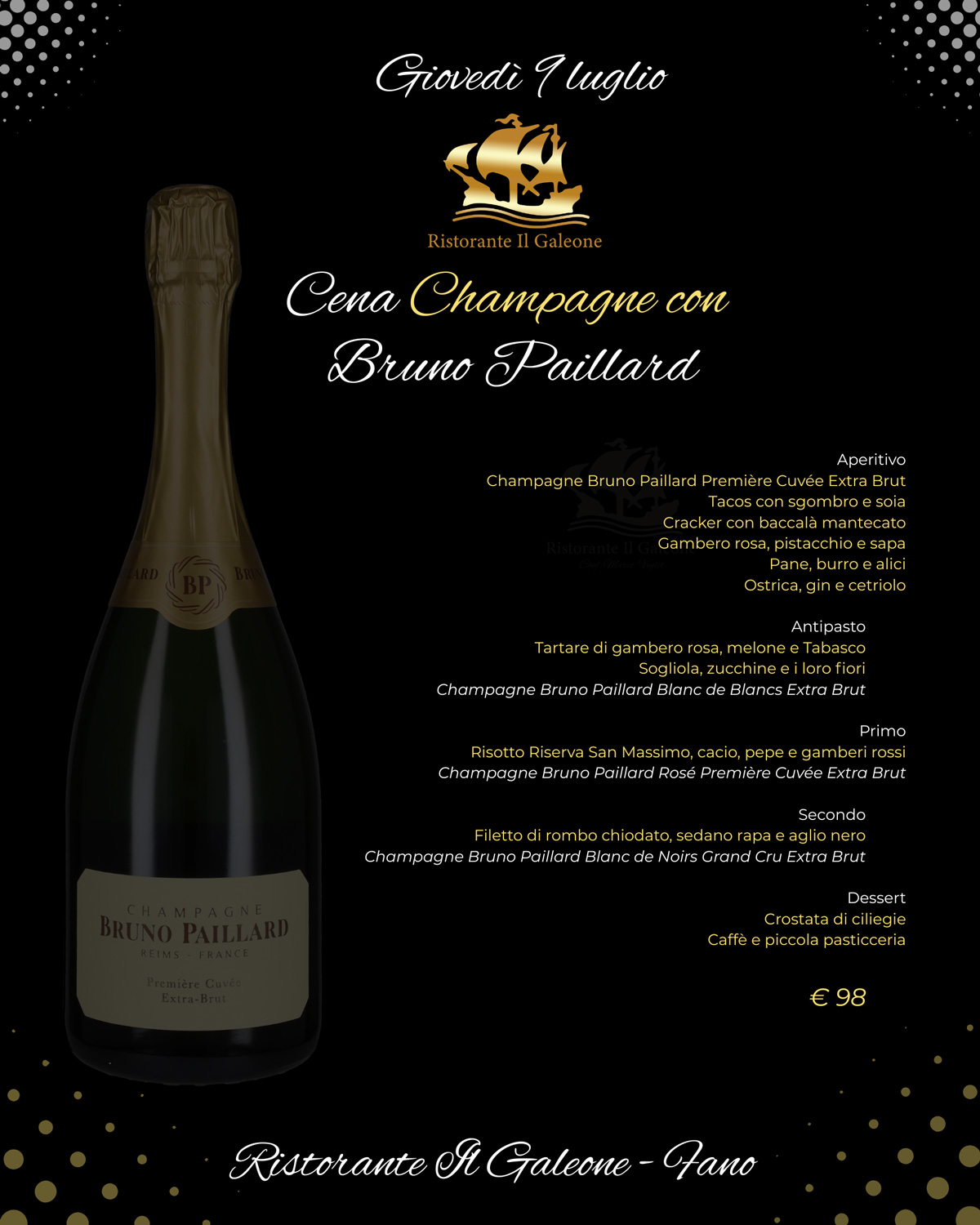 Giovedì 9 Luglio Serata Champagne Bruno Paillard