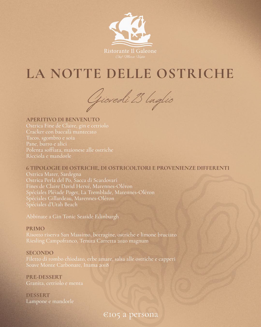 Notte delle Ostriche del 23 luglio. Cena evento